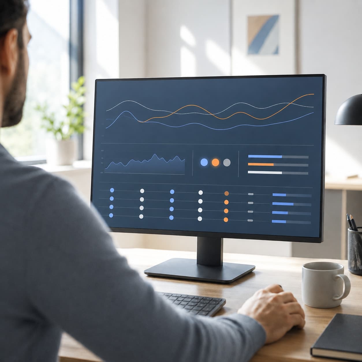 Kampagnendaten eines Google-Ads-Kontos werden am Monitor geprüft