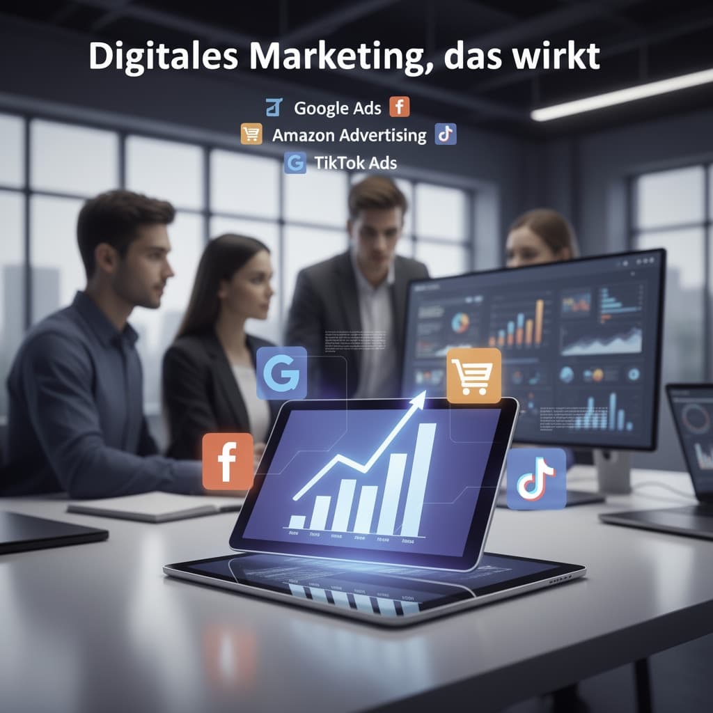 Symbolbild für ein Team, das an Onlinemarketing arbeitet